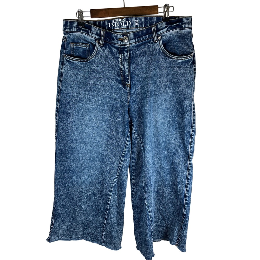 Studio Untold Women's Blue Wash Cotton Wide Leg Cropped Denim Jeans Size 16‎